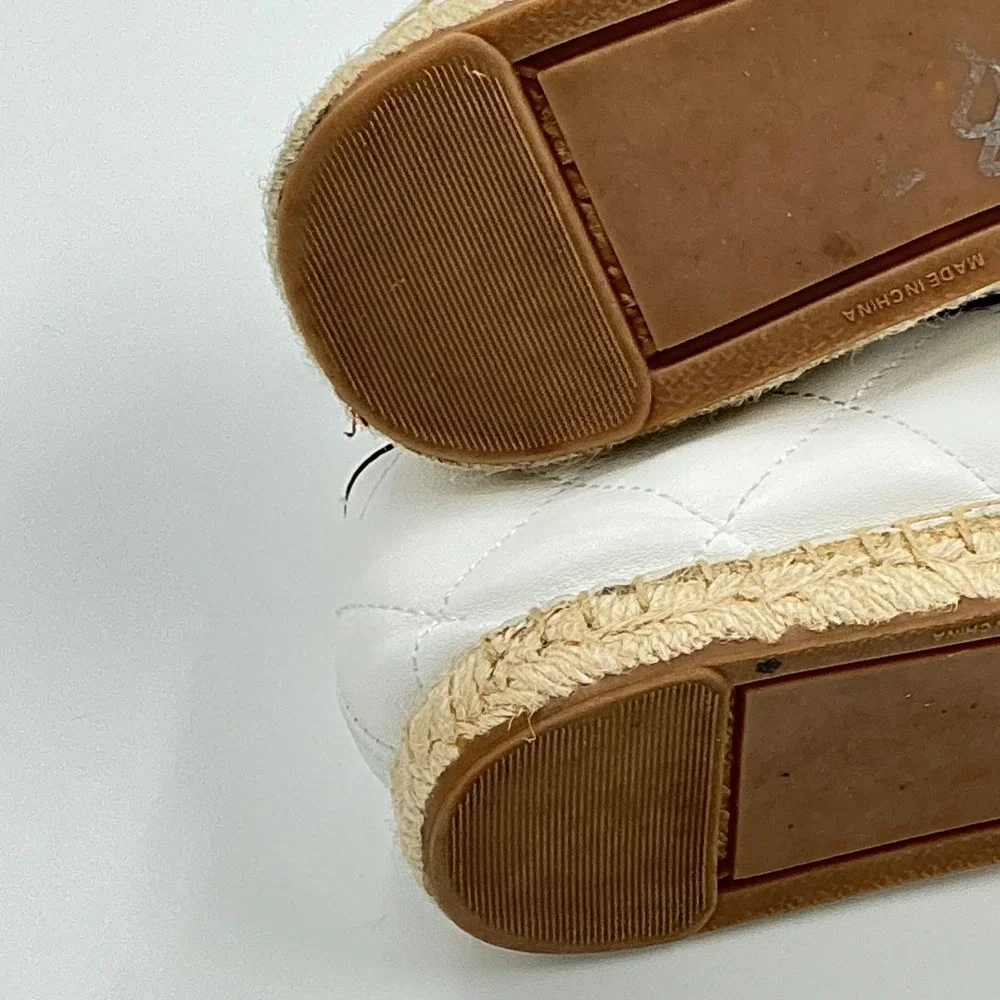 Talbots Size 9.5 White Quilted Leather Espadrille Loafers Black Cap Toe